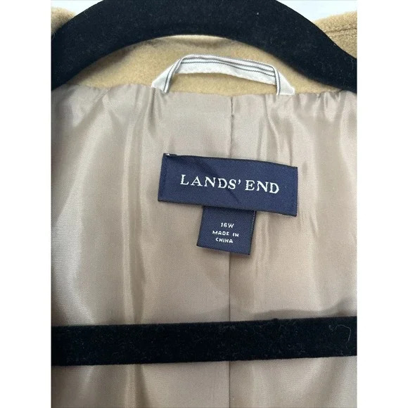 Lands End USA‎ Camel Long Wool button up winter Coat womens size 16W F12 - Picture 2 of 6